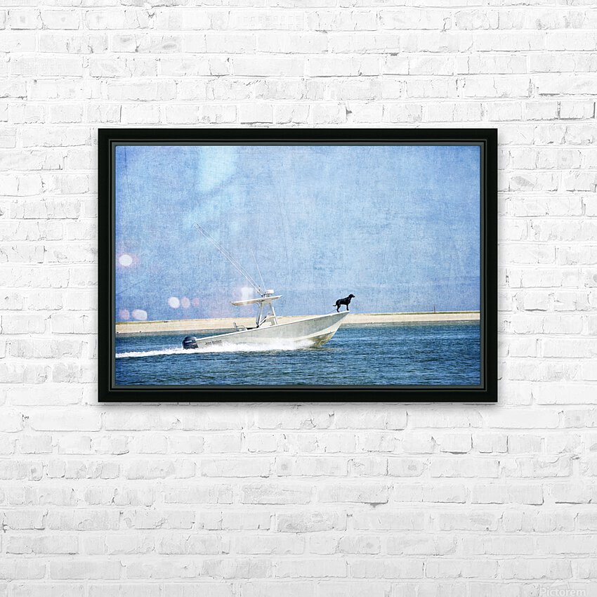 Black Dog  Blue Water HD Sublimation Metal print with Decorating Float Frame (BOX)